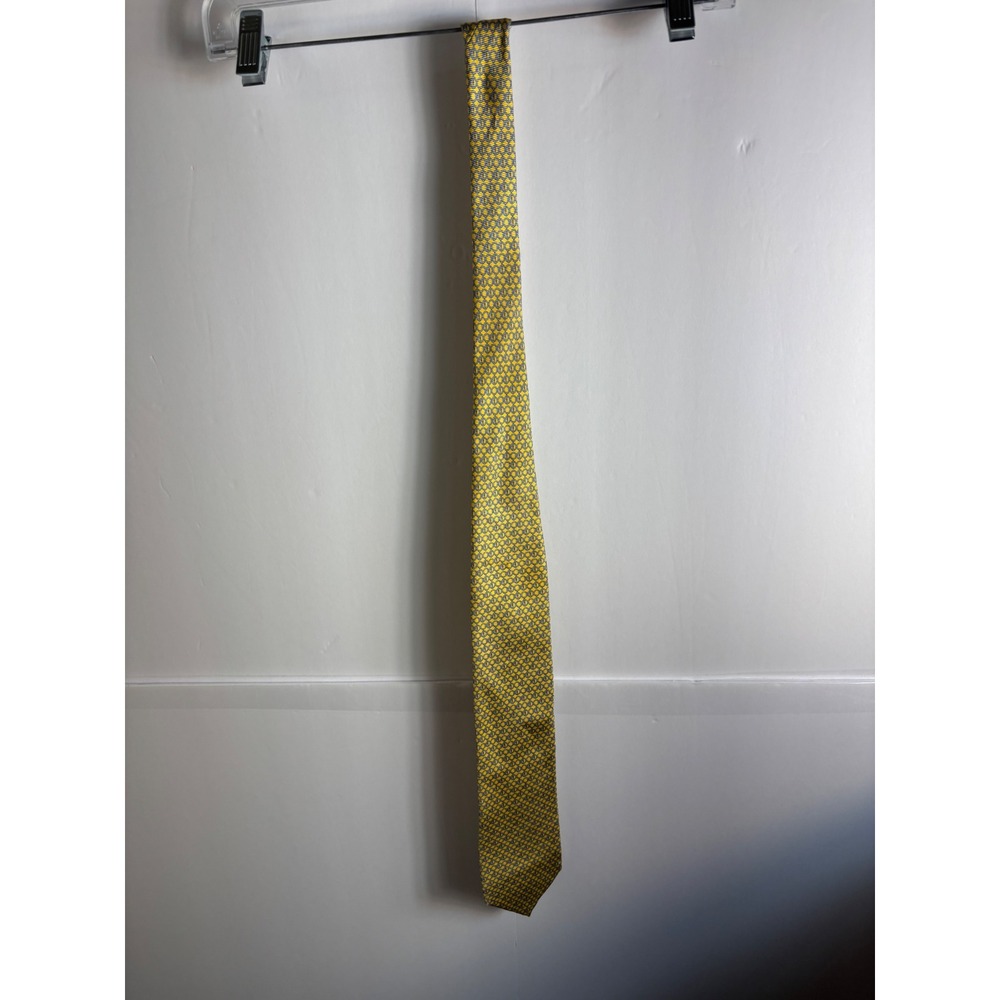 Brooks Brothers 346 Mens Yellow Blue Geometric Chain Link Pure Silk Necktie USA